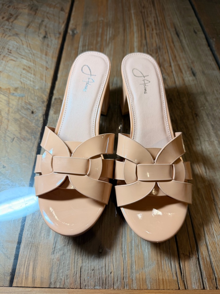 Nwt! Patent Woven Slide Mules In Nude Beige - J. Adams